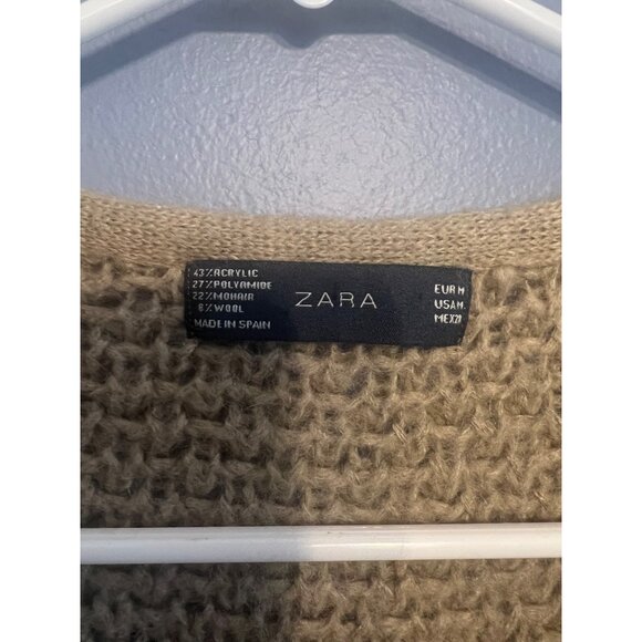 Zara Light Brown Button Up Short Sleeve Vest Cardigan W Pockets SZ M, Wool Blend - Picture 5 of 7